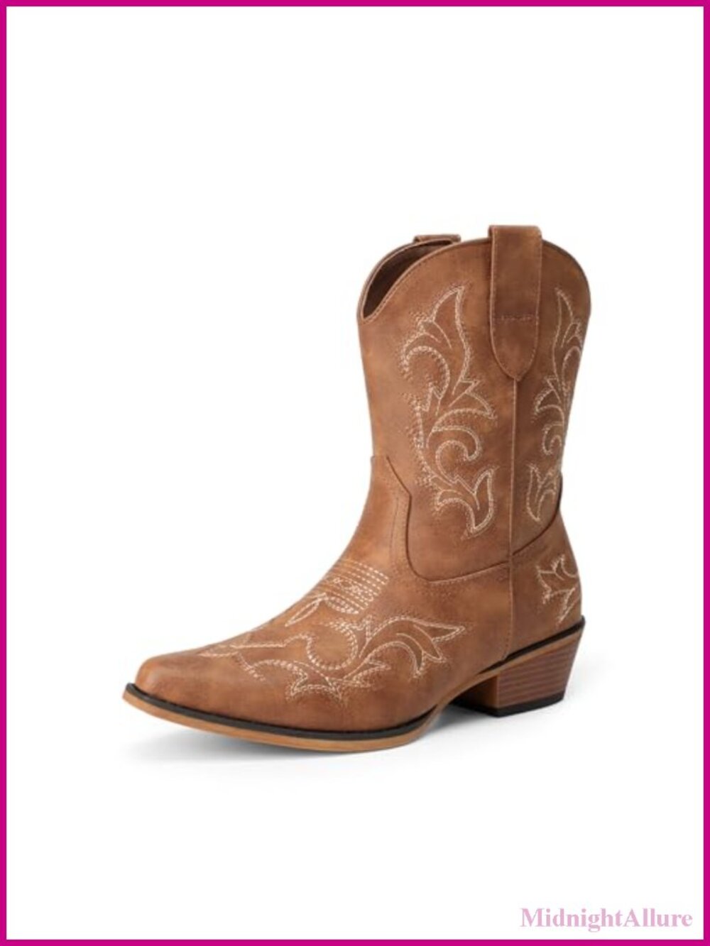 Women's Western Ankle Boots Faux Leather Feather Embroidery